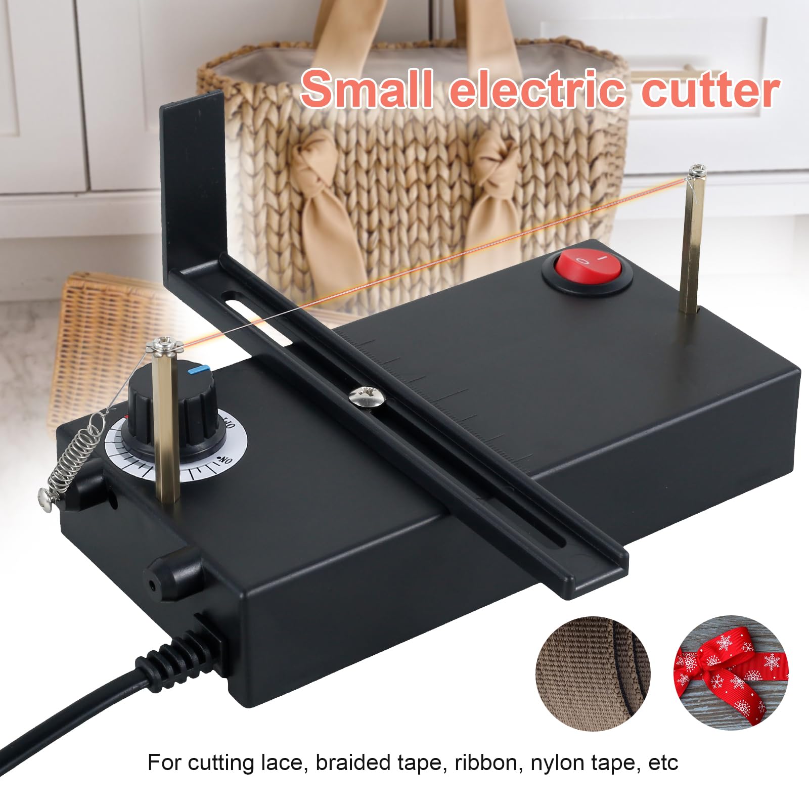 YLMFTNU Small Hot Cutting Machine, Electric Rope Cutter with 3 Heating Wires, Versatile Rope Ribbon Thermal Cutter, Adjustable Hot Ribbon Cutter Machine for Elastic Band Braided Ribbon