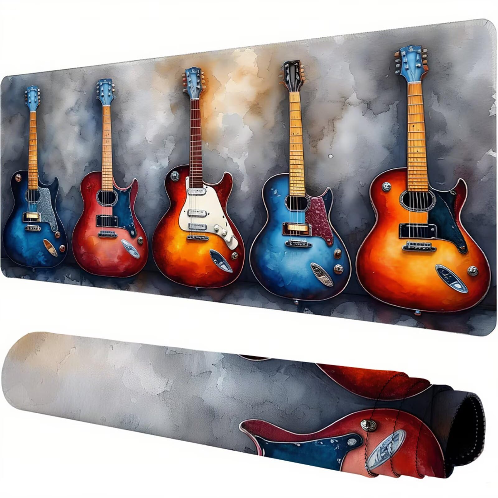 Kolorowa podkładka pod mysz XXL 1600 x 800 x 3 mm instrumenty muzyczne pod ręką akcesoria biurowe antypoślizgowa gumowa podstawa i szyte krawędzie podkładka pod mysz dla graczy do dekoracji biura