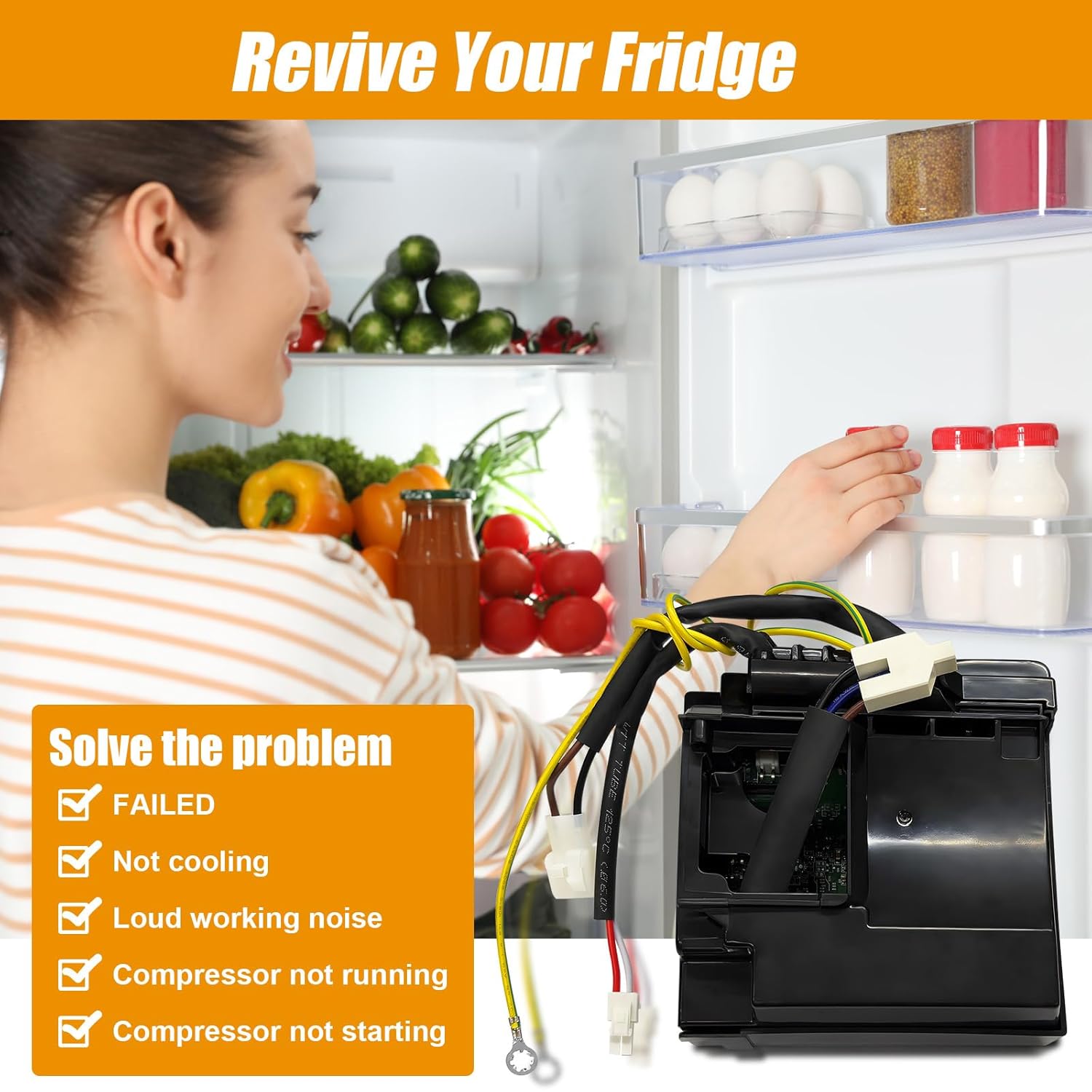 WR49X10283 WR55X10490 Inverter Control Board Compatible with GE Refrigerator,Replace WR55X10685 WR55X10979 WR55X11029 AP5669522 PS6883663 2677747 519306299,Parts Embraco VCC3 1156 K8 F 90