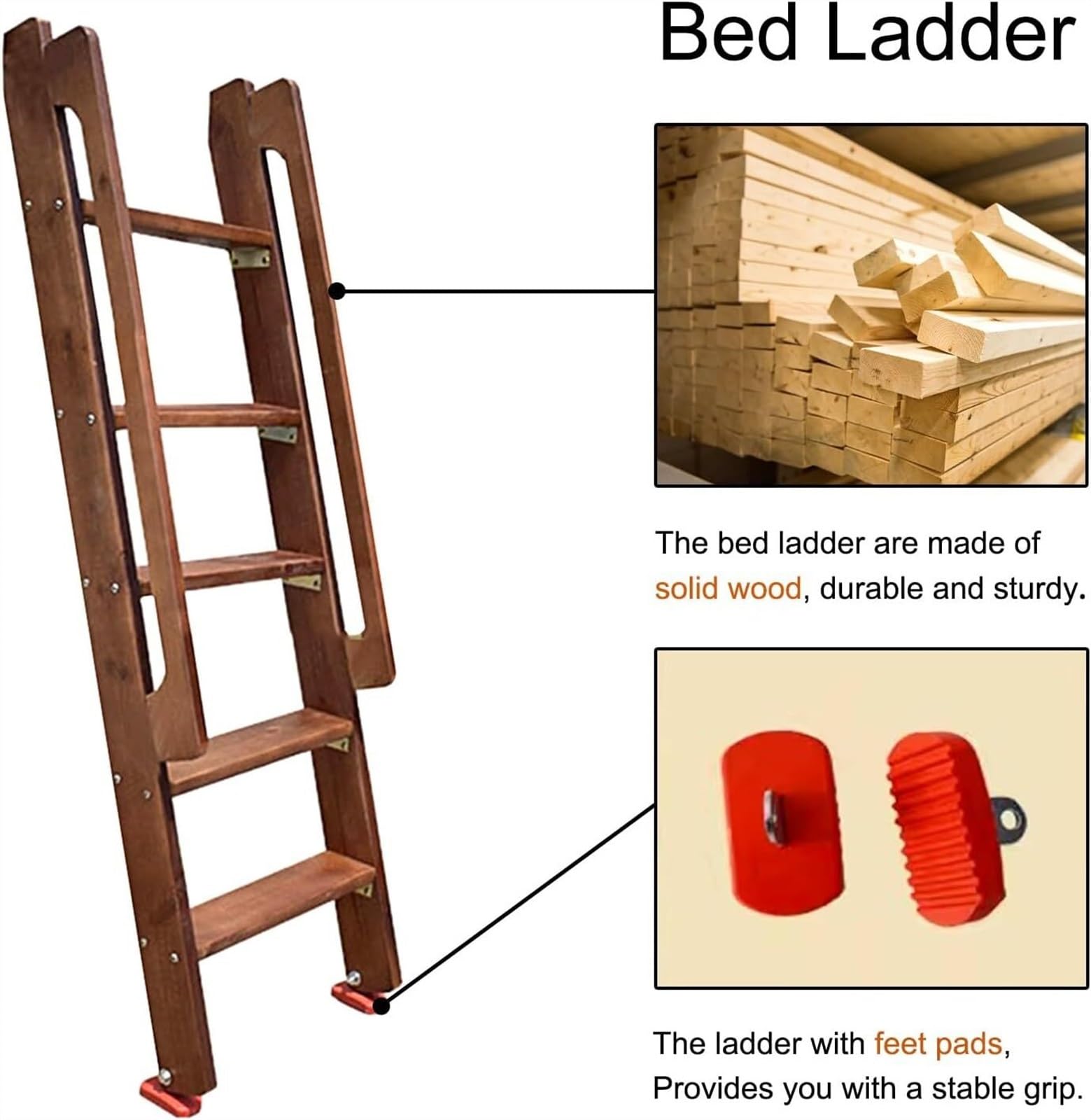 Drabina ze schodkiem do łóżka piętrowego z litego drewna, 150 cm drabina z podwójnym łóżkiem piętrowym do łóżka w akademiku Rv & Łóżko na poddaszu, wielofunkcyjne