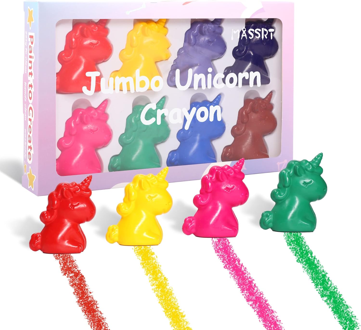 MASSRT Unicorn Jumbo Crayons for Toddlers, Unbreakable Big