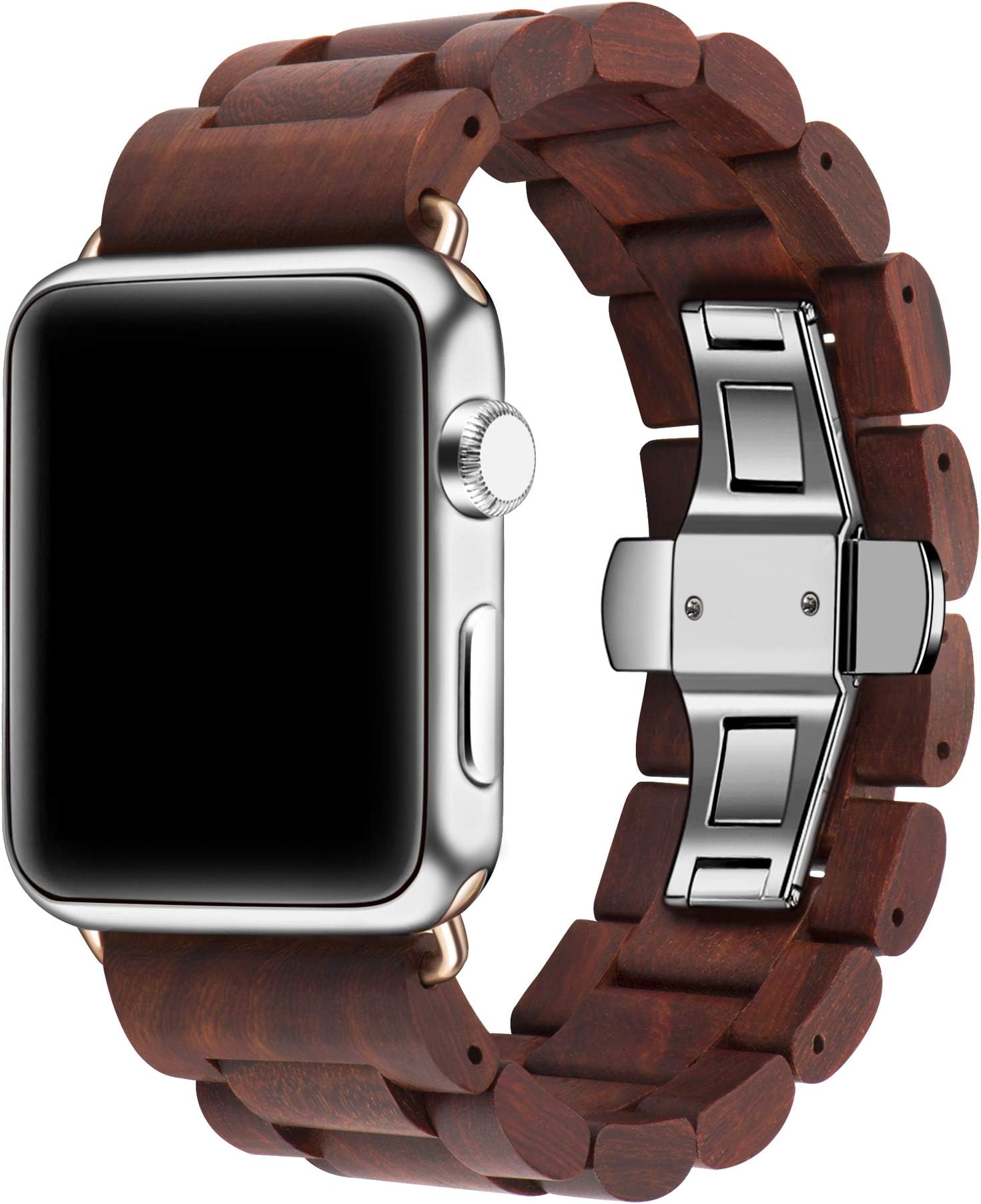 Kinobo Wooden Watch Band Compatible Apple Watch, 100% Eco-Friendly Natural Hardwood Watch Strap Thickened Wrist Bracelet iWatch Series 7, 6, 5, 4, 3, 2, 1, Sport, Edition (Sandalwood--42/44/45mm)