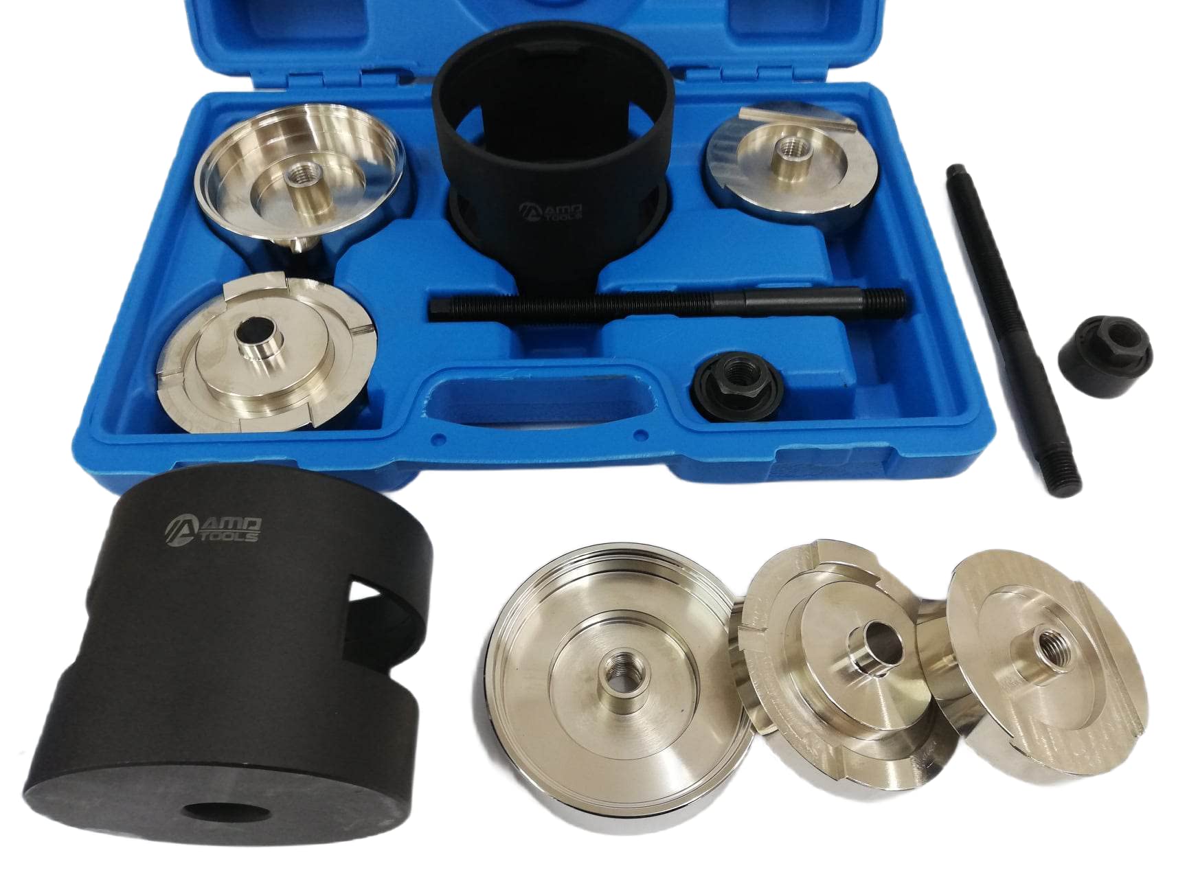 AMD TOOLS Juego de extractor de herramientas para rodamientos de toneladas, casquillo, eje trasero, manillar longitudinal para BMW X5 E53