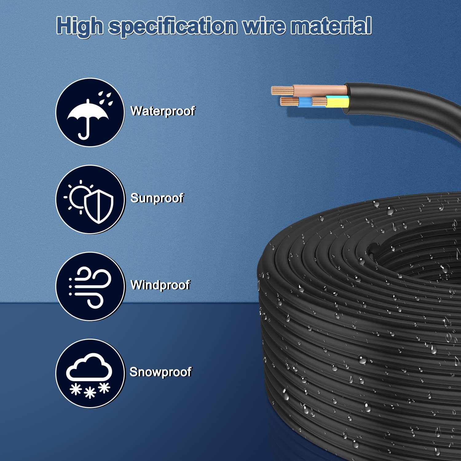 18 Gauge Electric 16.4ft Copper Extension Cable 18AWG 3 Conductor Wire with Ground 3 Core Blackwire RVV 0.75mm² Cord (300/500V)