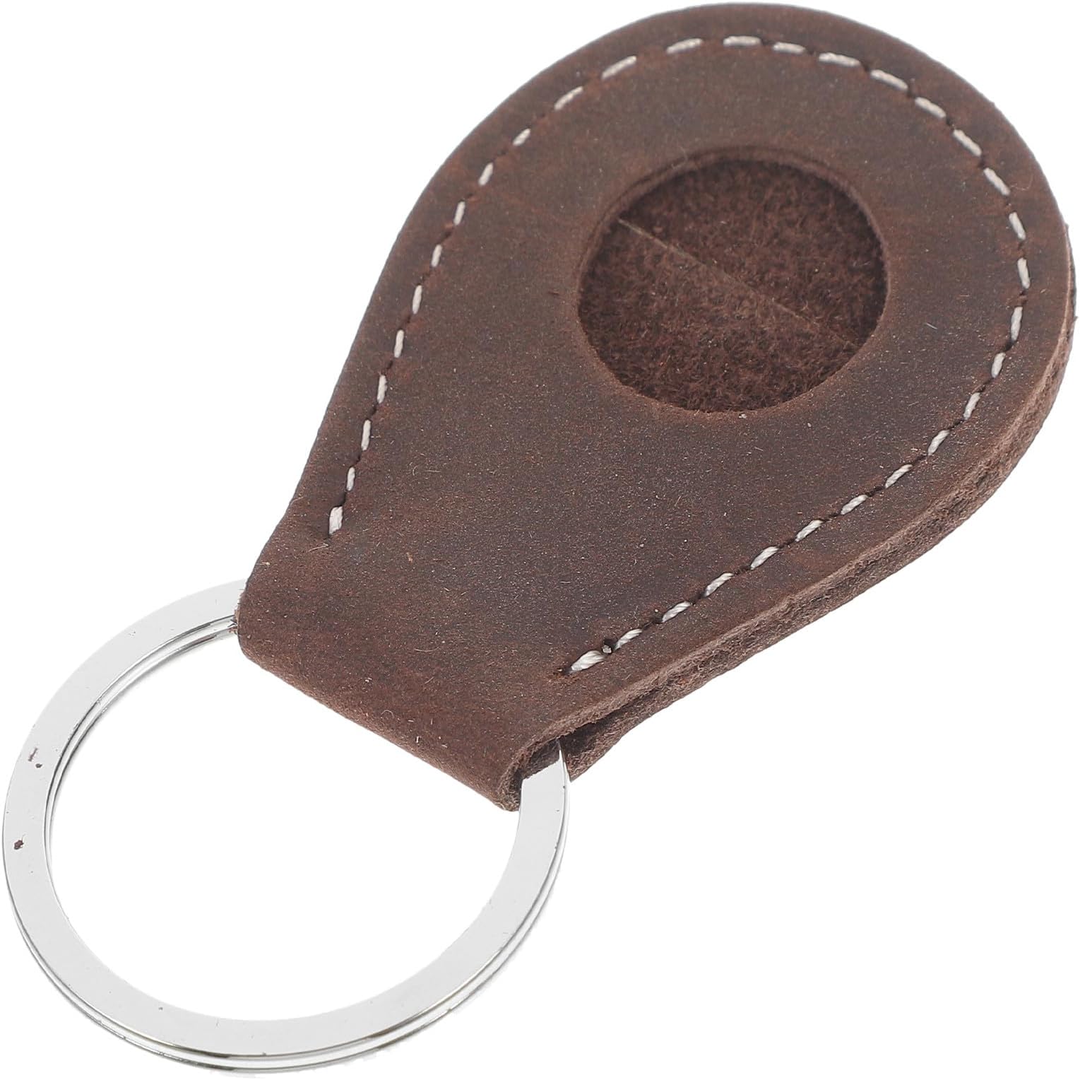HANABASS Leather Challenge Coin Holder Keychain with Snap Open Display Sleeve, Deep Brown Single Pocket Case for Commemorative Coins and Keyring Accessories, Suitable for Collectors