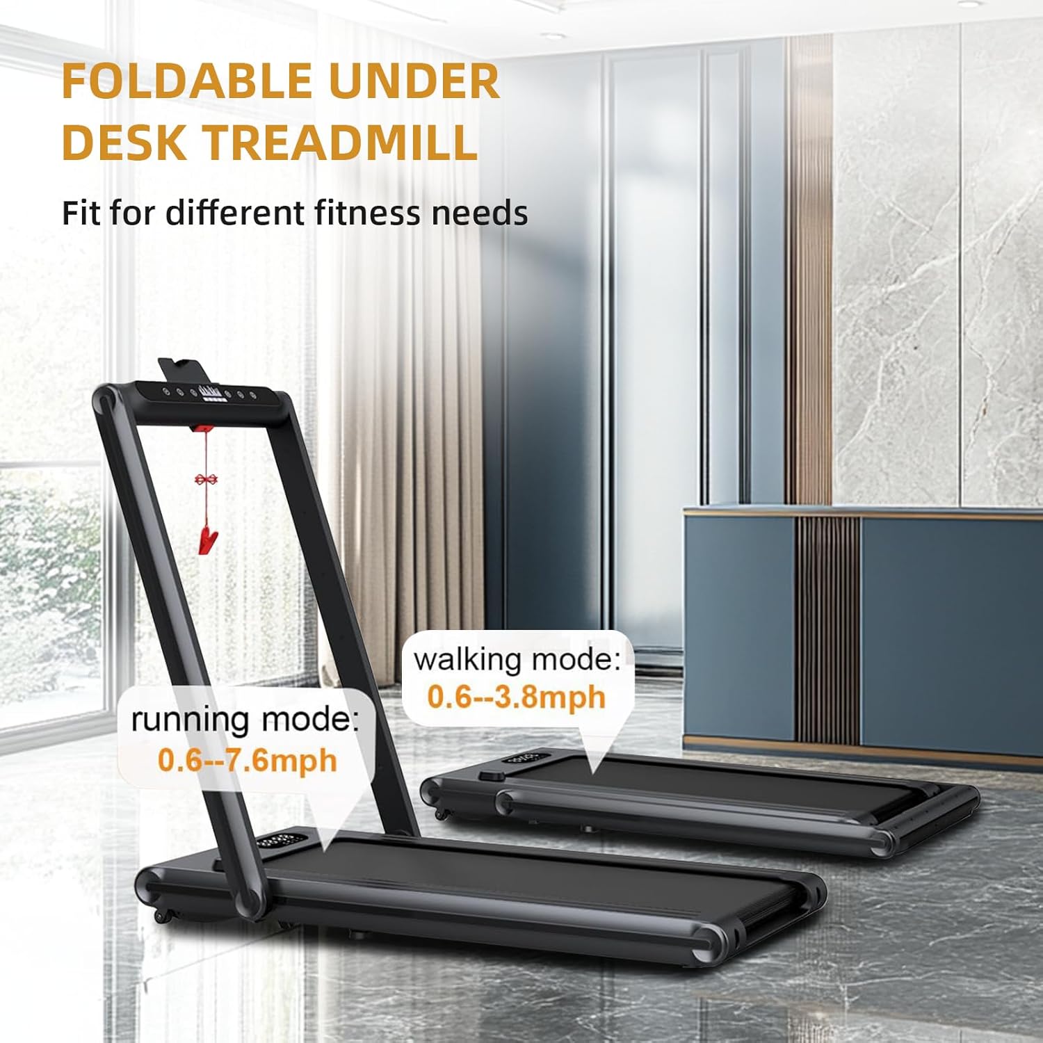 NAYSAYE 2 in 1 Foldable Treadmill with LED Display and Remote Control, Quiet Motor, 265 Lbs Capacity, Suitable for Home and Under Desk Use