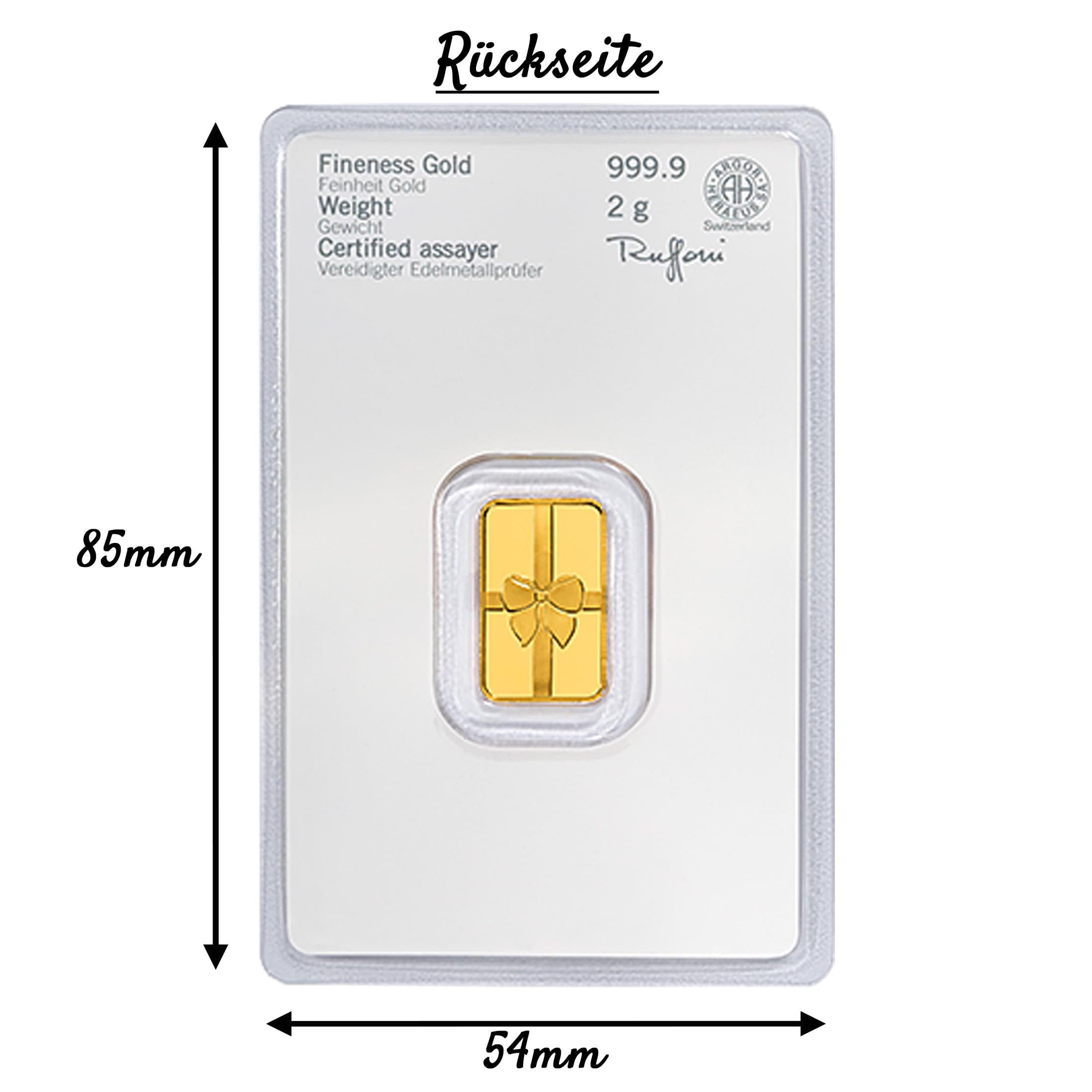 Goldbarren 2 g Geschenk - 2 Gramm Gold - Heraeus - Feingold 999.9 - LBMA Zertifiziert - NEU