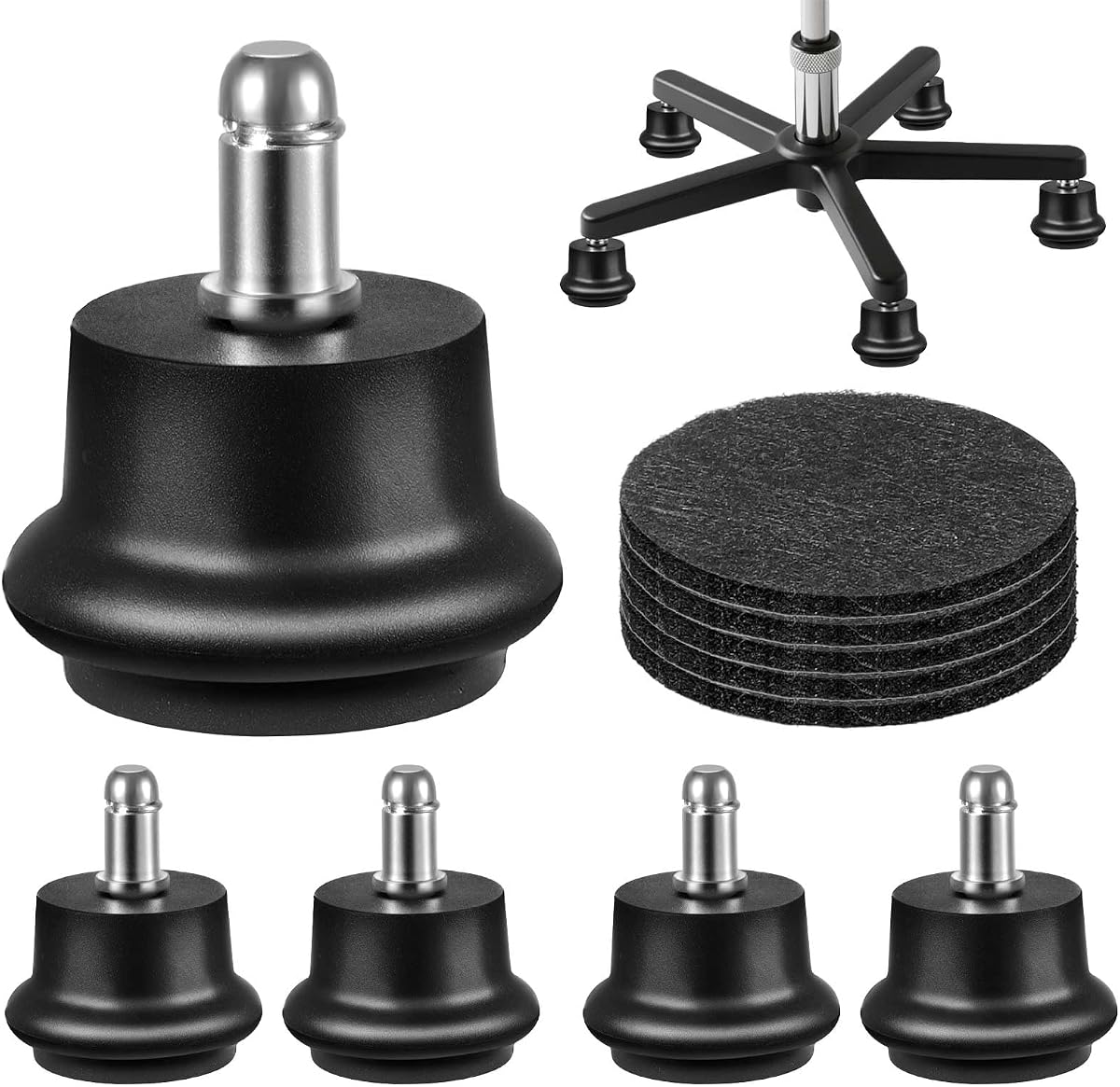 Bell Glides Replacement Office Chair, Castors Wheels Stopper Chair Feet | 5 Pack, Self-adhesive Felt Pads, Protect Hardwood Floors, Chair Accessory for Stable Seating