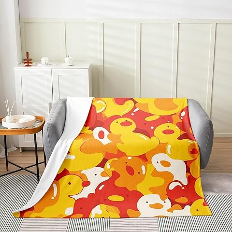 Erosebridal Kids Cute Duck Blanket Baby 30X40,Kawaii Yellow Duck Throw Blanket Farmhouse Animal Theme Fleece Blanket,Watercolor Style Fuzzy Blanket Room Decor