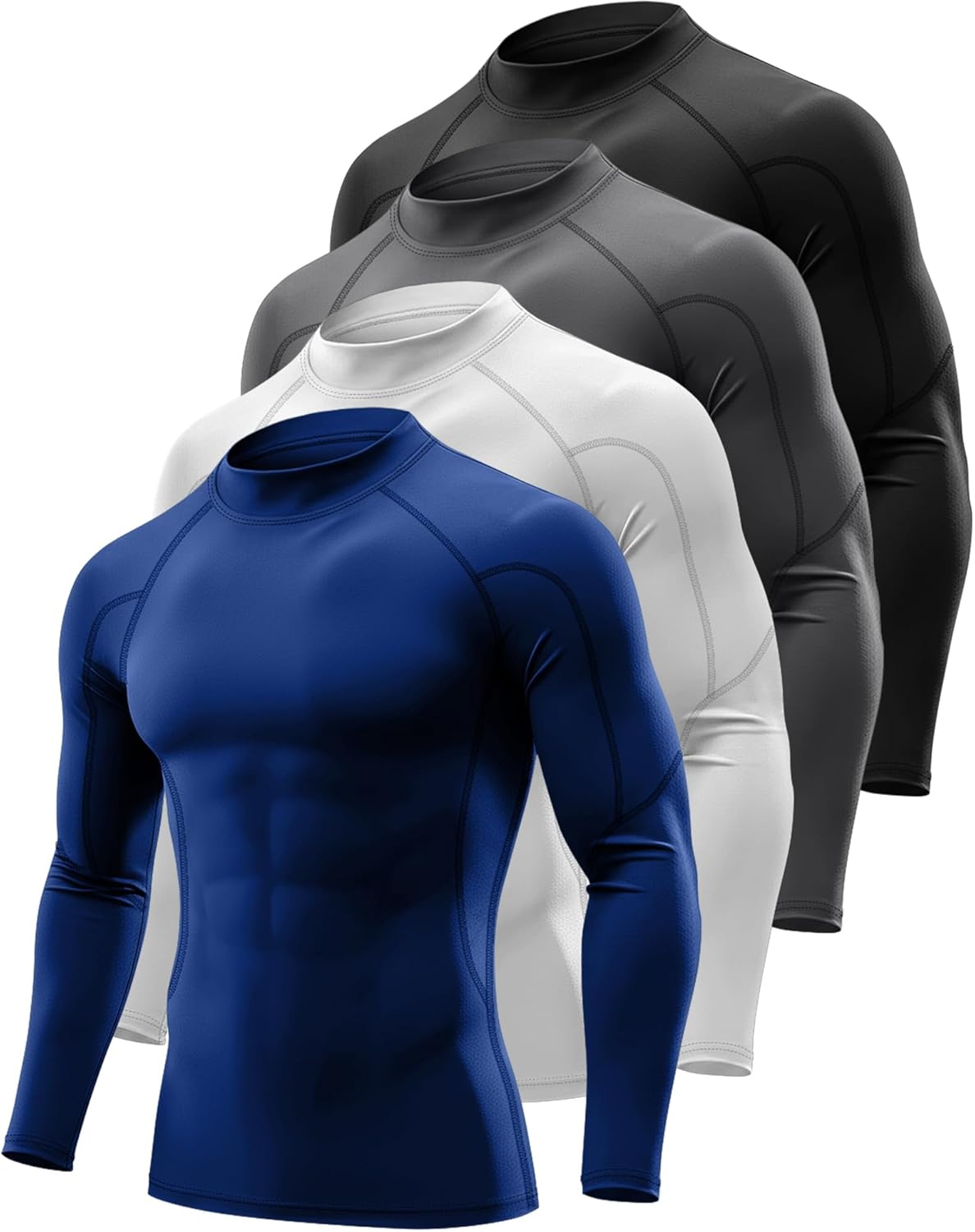 4 Pack Men's Compression Shirts Mock Neck Long Sleeve Workout Turtleneck Raglan Athletic Slim Fit Base Layer Tops - Image 3