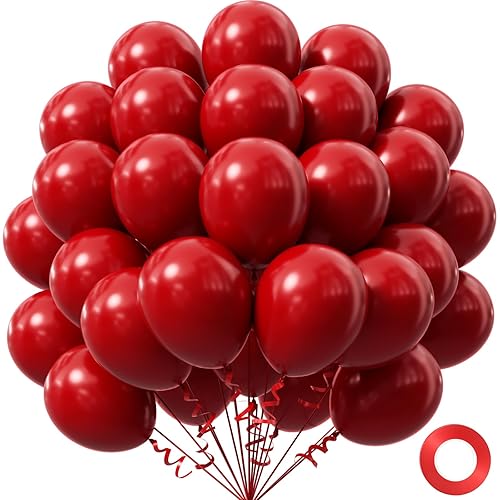 Dark Red Balloons 12 inch, Red Latex Balloon 50pcs Party
