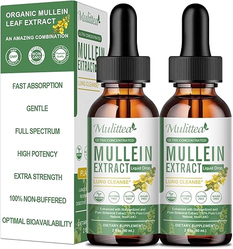 Gotas de gordolobo para pulmones - Limpieza y desintoxicación de pulmón - Extracto de hoja de gordolobo vegano para inmunidad pulmonar, digestivo