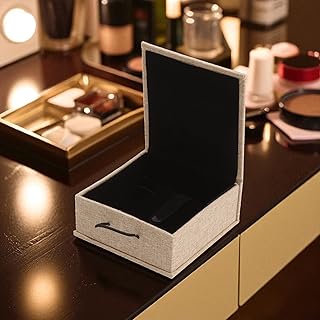 1 Pcs Jewelry Boxes Wooden-Clasp Small Bracelet Box Wood Beads Fabric Khaki 10x10.3x4.3cm