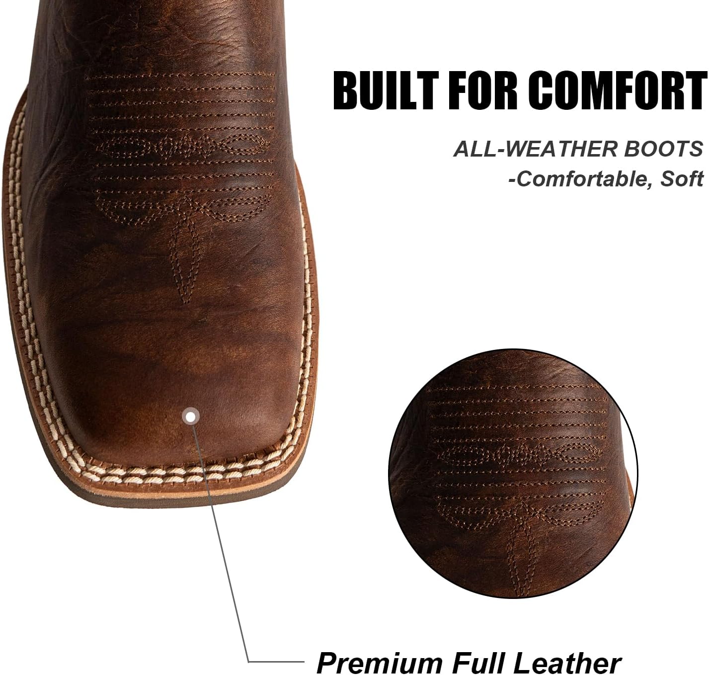 Women's Cowboy Boots for Women Full Cowhide Leather Cowgirl Mid Calf Western Embroidered Country Boot - Image 5