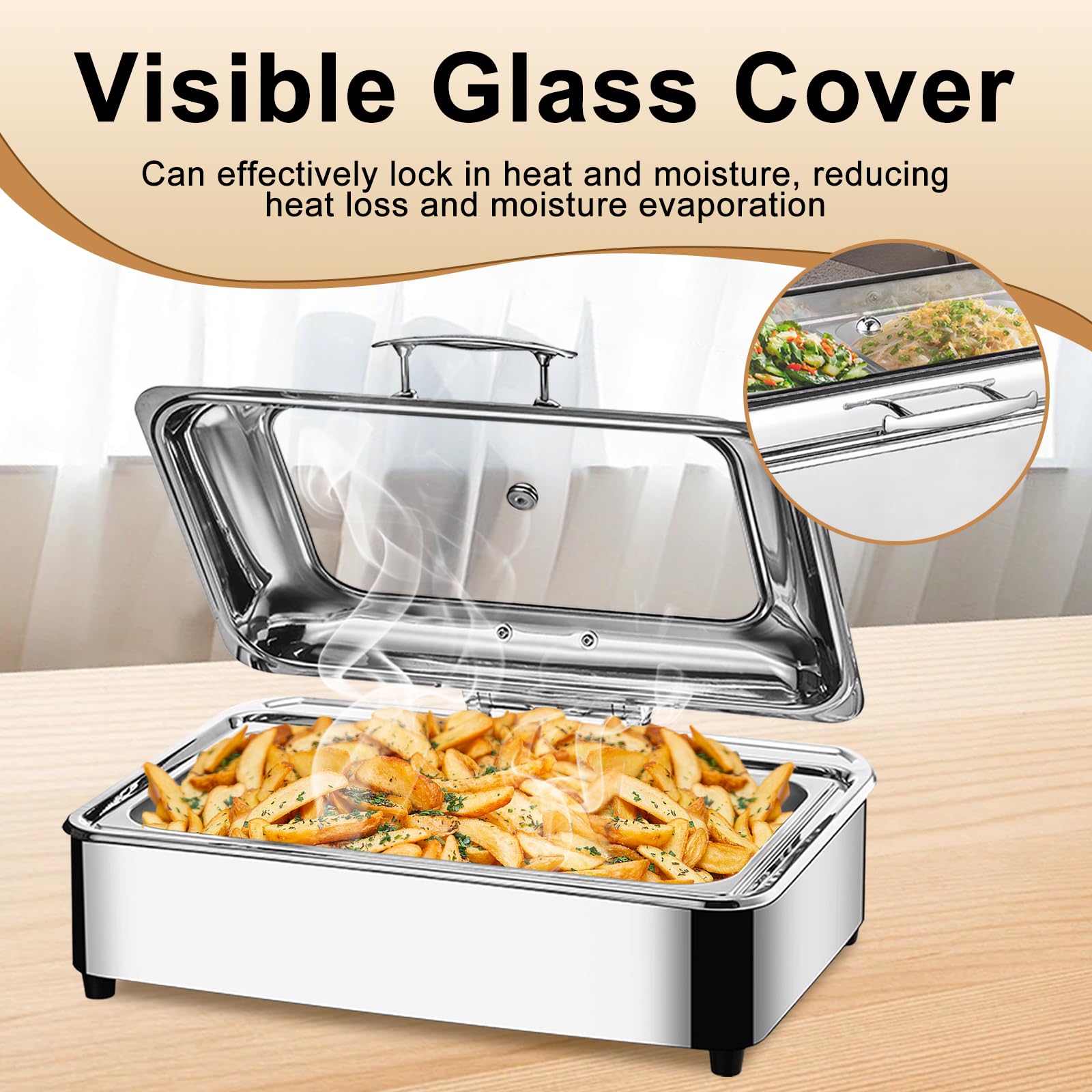Chafing Dish Elettrico, 9L Scaldavivande Buffet Elettrico, Acciaio Inox Scaldavivande Catering Buffet, Scaldavivande Elettrico Ristorante con Coperchio Trasparente per Catering, Party (1/1)