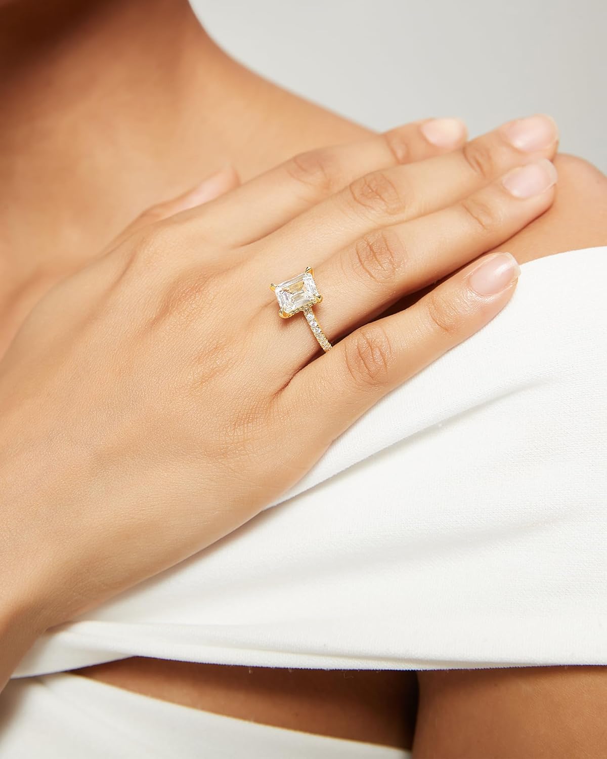 TIGRADE 3CT Engagement Ring for Women Emerald Cut Cubic Zirconia Wedding Band CZ Promise Wedding Ring Size 4-11 - Image 4