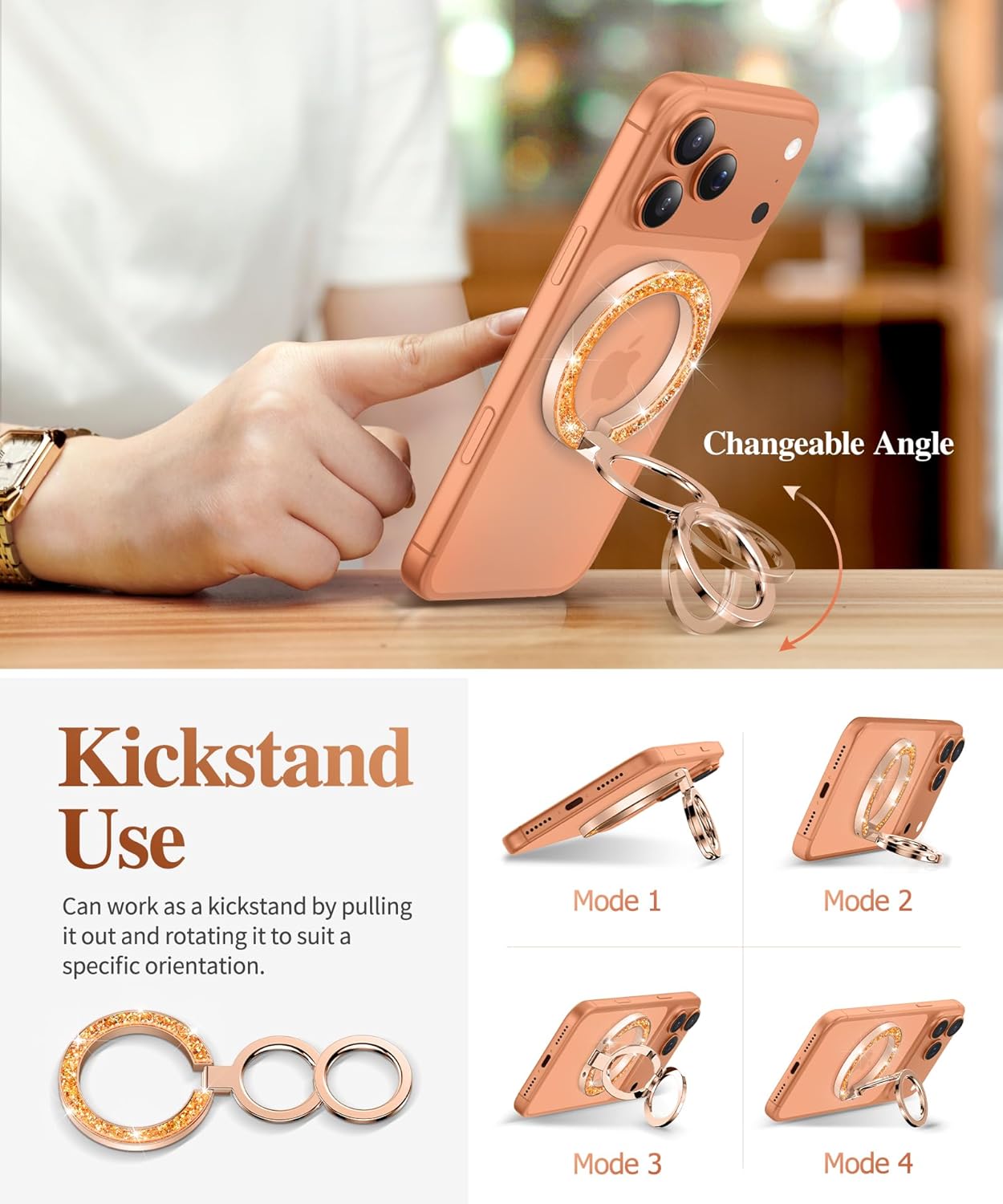 GVIEWIN Bundle - Compatible with iPhone 17 Pro Max Floral Case (Floratopia/Colorful) + Magnetic Phone Ring Holder (Glitter/Orange)