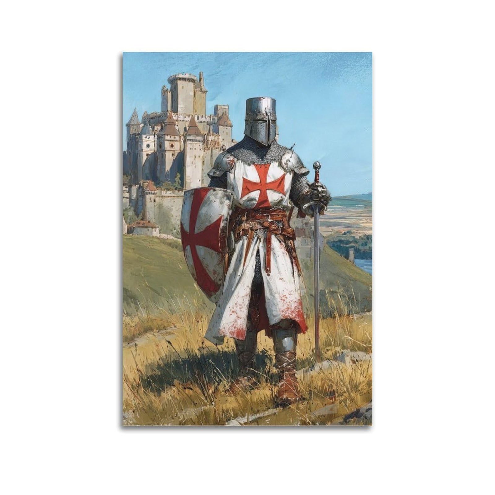 XKUGA Crusader Religious Poster Sacred Light Templar Knight Prayer Modern Decorative Canvas Prints - Ideal Wall Art for Family, Man Cave, Game Room, Boys & Girls Bedroom 20x30inch(50x75cm)