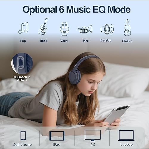 Miniatura 4 de MIDOLA Auriculares Bluetooth Over Ear 68H Tiempo de Reproducción 6 EQ Auriculares Inalámbricos con Micrófono HiFi Estéreo Plegables Ligeros Graves