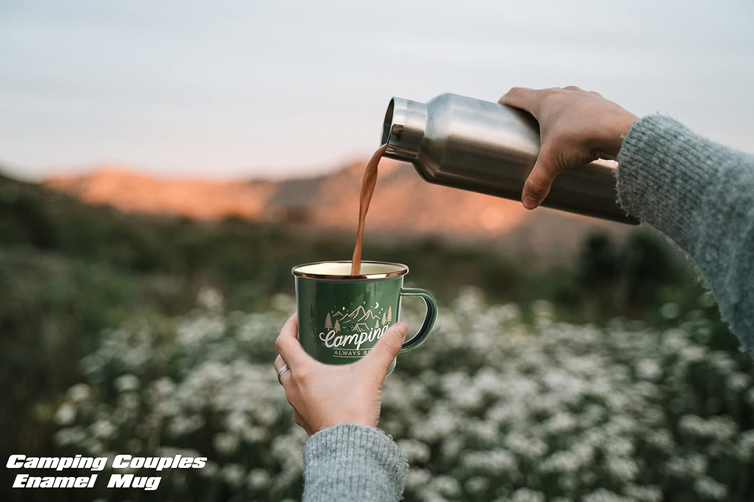 Roadmap Camping Gifts Camping Mugs Set of 2 Travel Holiday Enamel Coffee Cup 17OZ Big Capacity 304SS Golden Rim for Drinking Outdoor Couples Anniversary Wedding Christmas Valentines Day His and Hers - Image 4