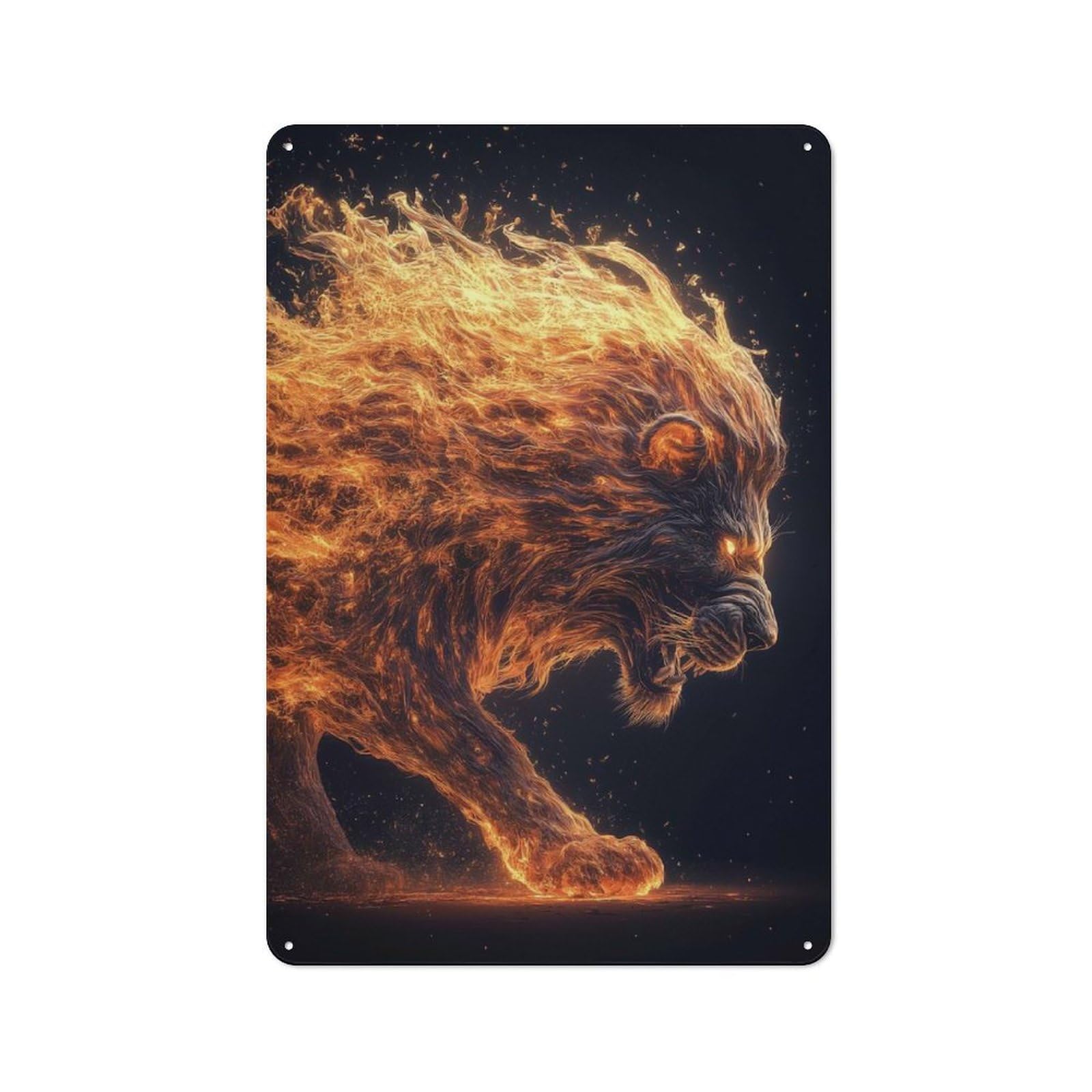 Rustic Tin Sign 30x20cm Featuring Fiery Lion Poster for Living Room Wall, for Room Styling Across Living Rooms And Feature Walls