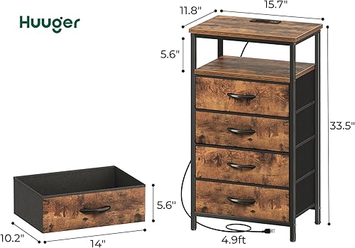 Miniatura 8 de Huuger Cómoda de 4 cajones para dormitorio y mesita de noche SUPERJARE con estación de carga