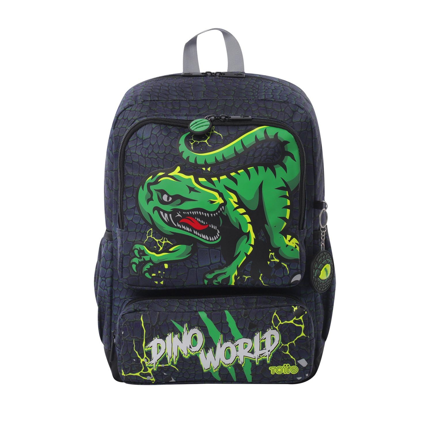 TOTTO Mochila Infantil, Modelo Rex Dino Raptors M, Mochila Mediana, Capacidad 13 L, 2 Compartimentos, 2 Bolsillos Botella, Organizador Interno, Correas Acolchadas, Resistente y Duradera, Color Gris