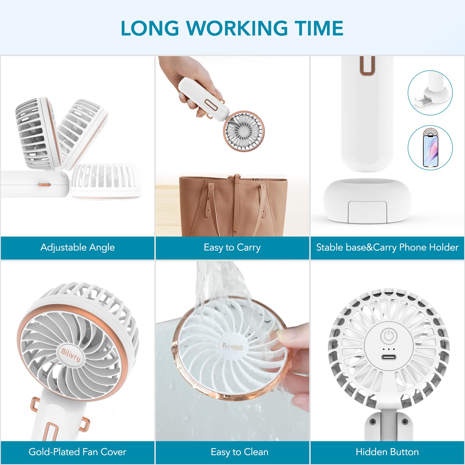 Mini Ventilateur De Poche Rechargeable USB 3 Vitesses Ventilateur Portable Cils Pour Filles Femmes Hommes Voyage Bleu 96815000