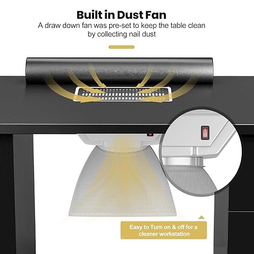 Miniatura 6 de Paddie Estación de uñas de mesa de manicura estación de trabajo de escritorio de uñas equipo de arte de uñas con ventilación eléctrica de corriente