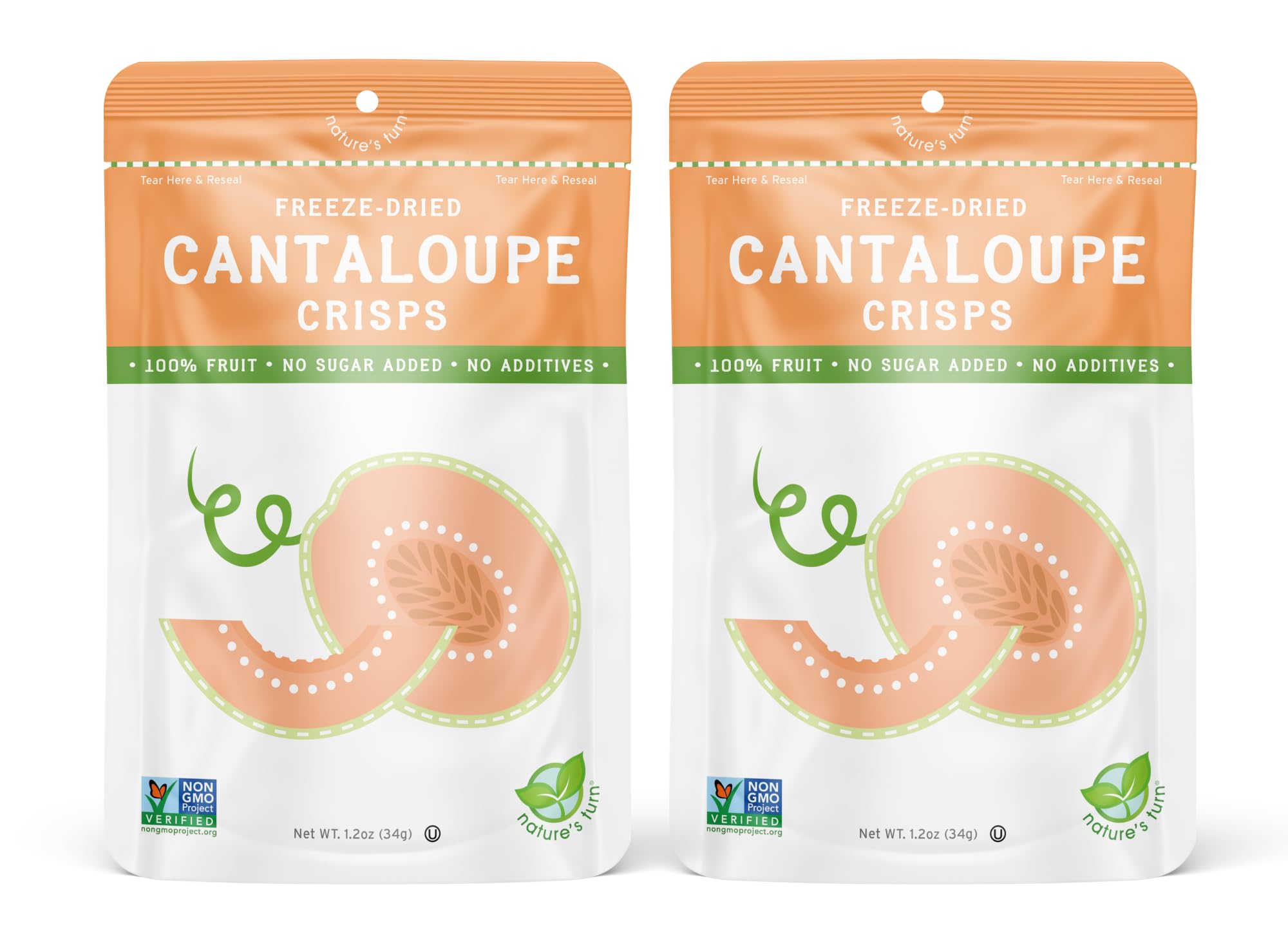 Nature’s Turn Freeze-Dried Fruit Snacks, Cantaloupe Crisps, Pack of 2 (1.2 oz Each)