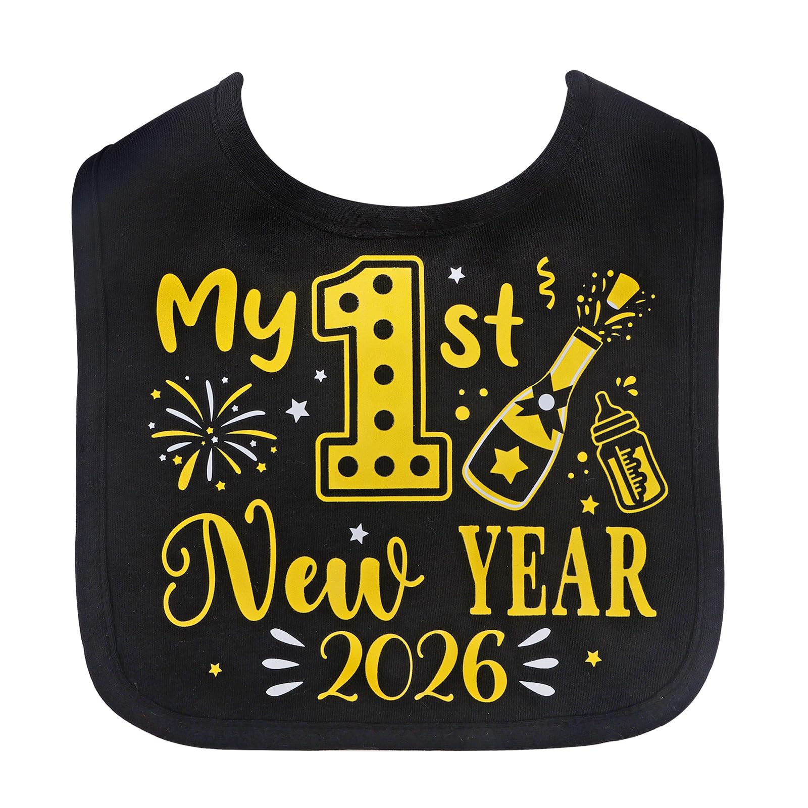 DPKOW Black Gold My 1st New Year Bib 2026 New Years Eve Party Accessories, Baby's First Christmas Holiday Gifts Unisex - Image 3