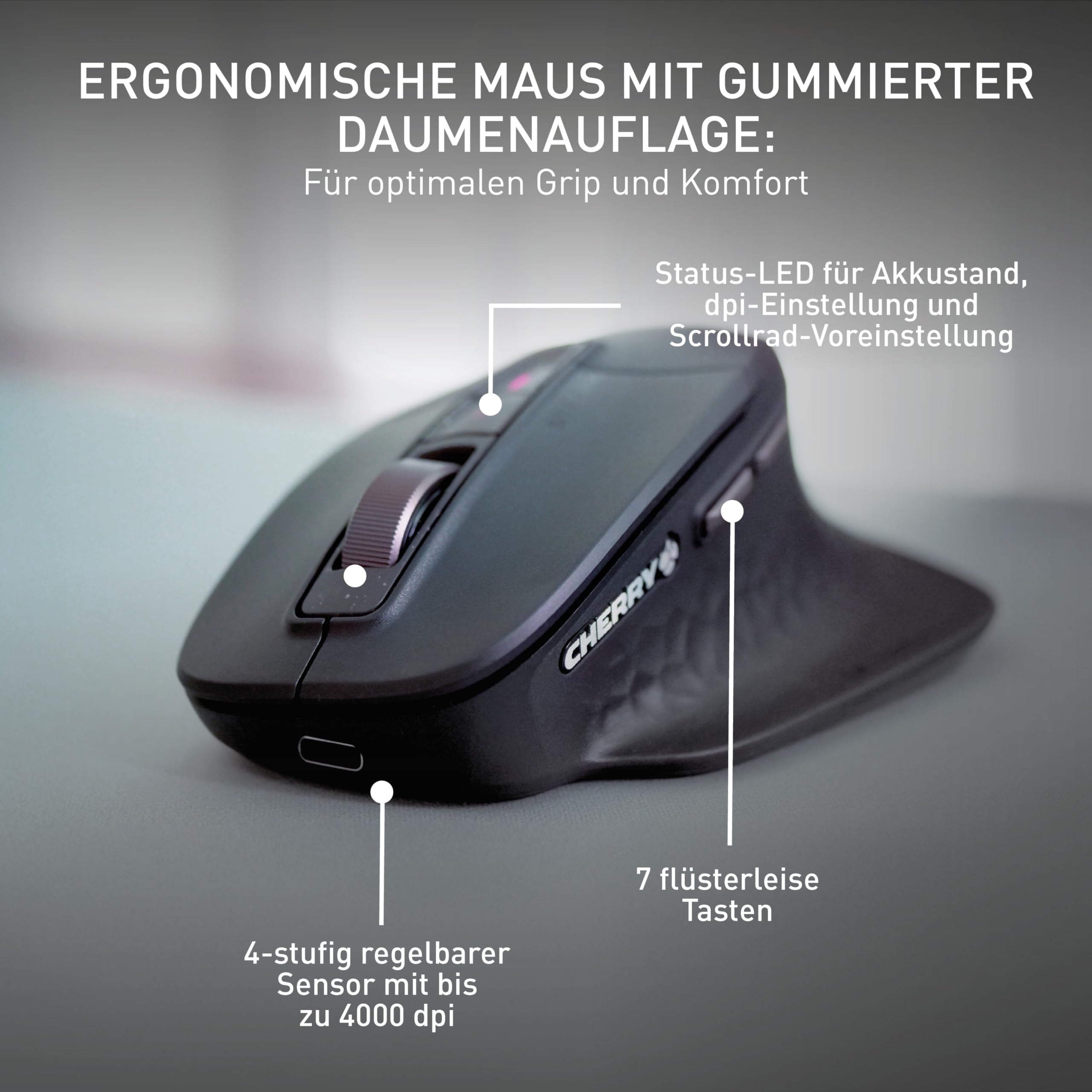 CHERRY Stream Desktop Ultimate, Tastatur und Maus, Deutsch QWERTZ, Schwarz | Kabellose Multi-Device Combo für bis zu 4 Geräte, Bluetooth, 2,4 GHz & Kabel, Ergonomische Rechtshändermaus, Wiederaufladbar