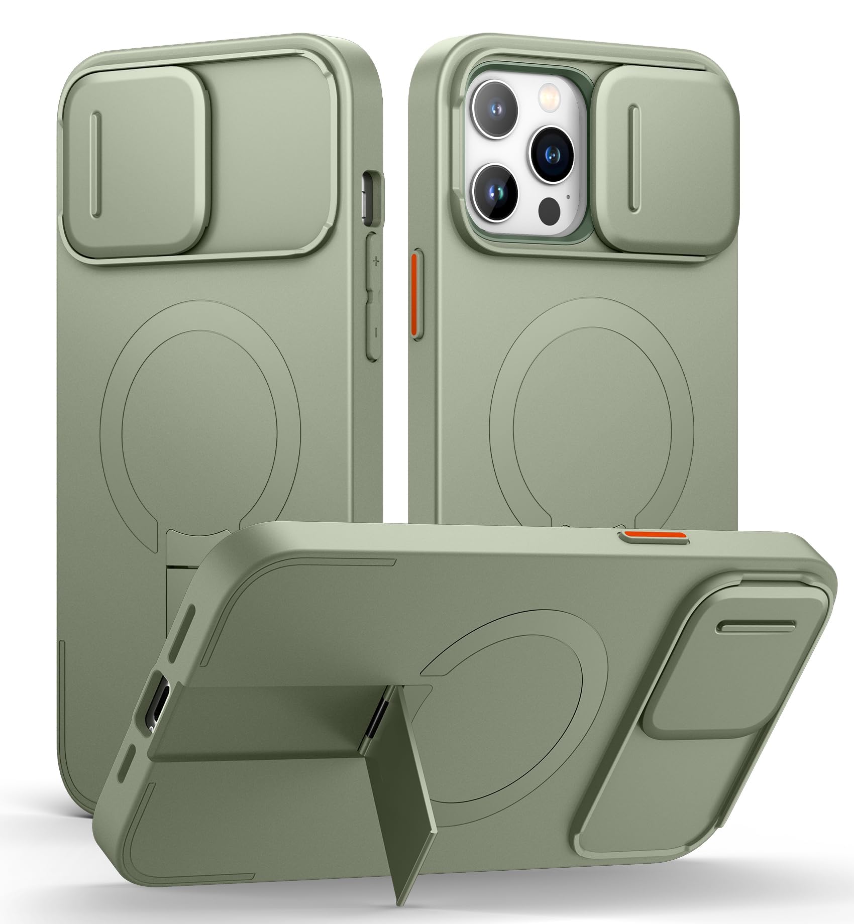 SURITCH for iPhone 13 Pro Max/12 Pro Max Case with Magnetic Camera Slide Cover and Adjustable Kickstand, Compatible with MagSafe, Shockproof Bumper Case Slim Protective Cover 6.7 Inch, Green