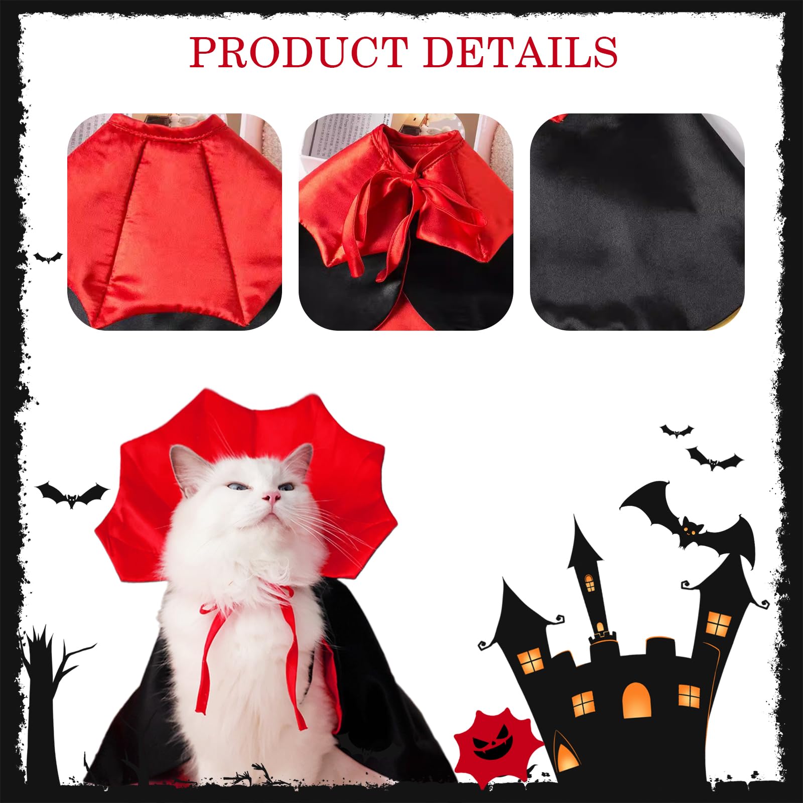 SAIIURV 2 Pcs Pet Cape for Small Dogs and Cats Funny Halloween Cat Vampire Cape, Adjustable Strap - Image 3