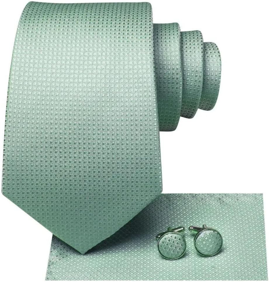 Men's Tie 2 Tail Grass Green Plaid Fashion Brand Wedding Hand Buckle