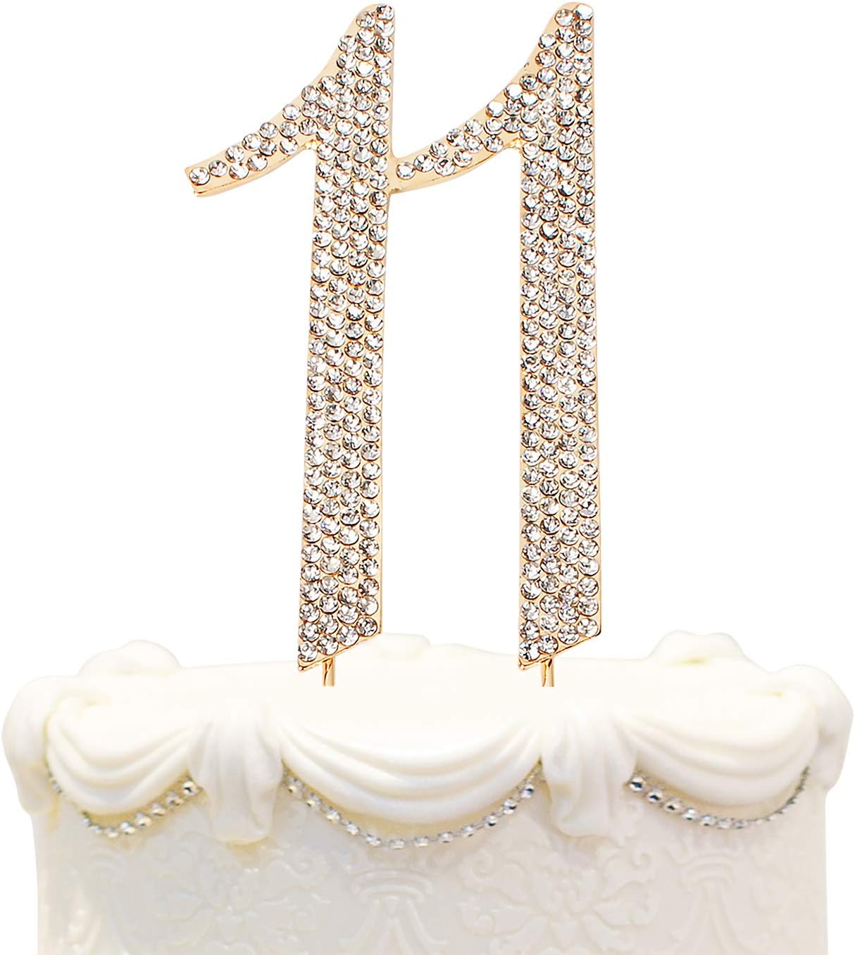 Bling Crystal Rhinestone 11 Birthday Cake Topper - Best Keepsake | 11th Party Decorations Gold