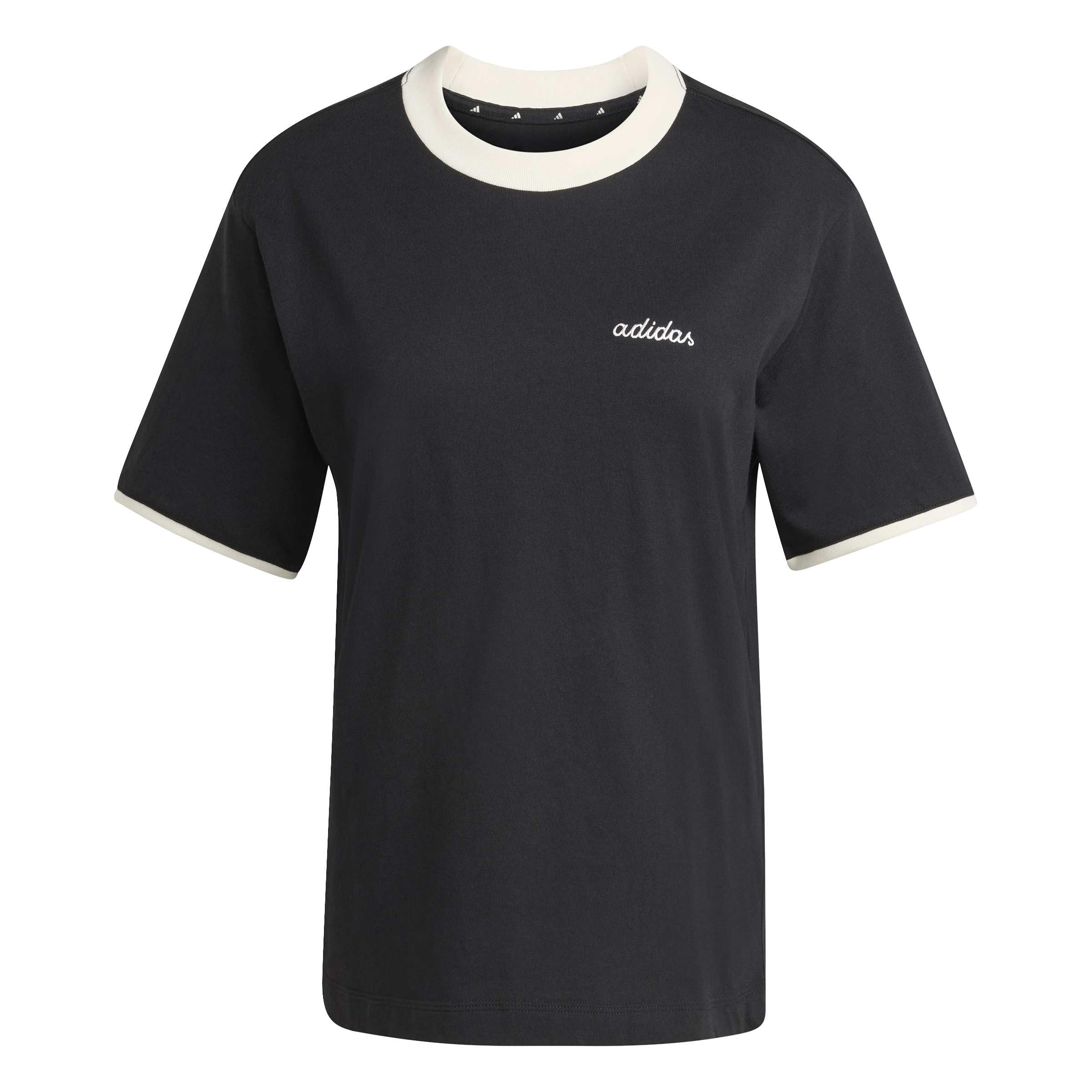adidas Women's Seasonal Essentials Colorpop T-Shirt with Embroidered Graphic, Black/Off White, XXL