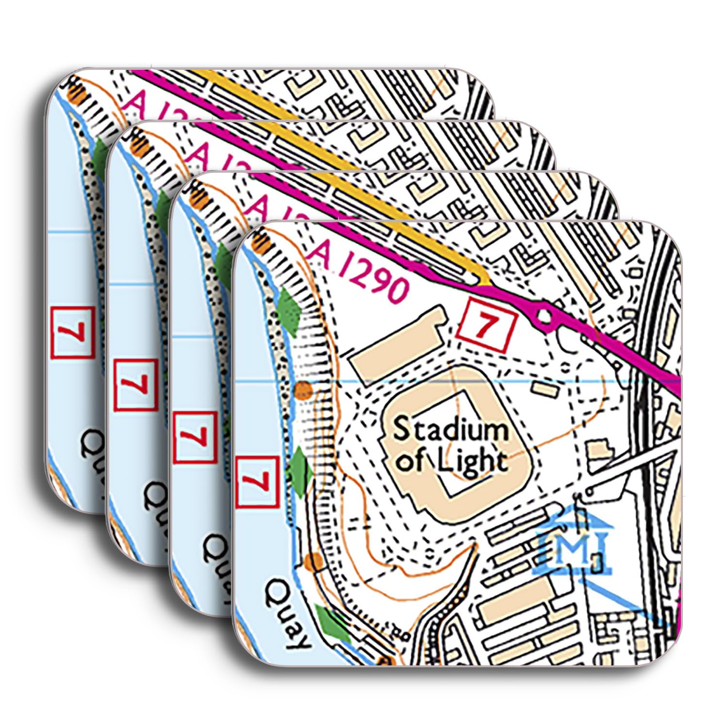 Sunderland Football Ground Map Coaster Set, Stadium of Light Map Set of 4 Coasters, Coaster Gift Set for Sunderland Supporter