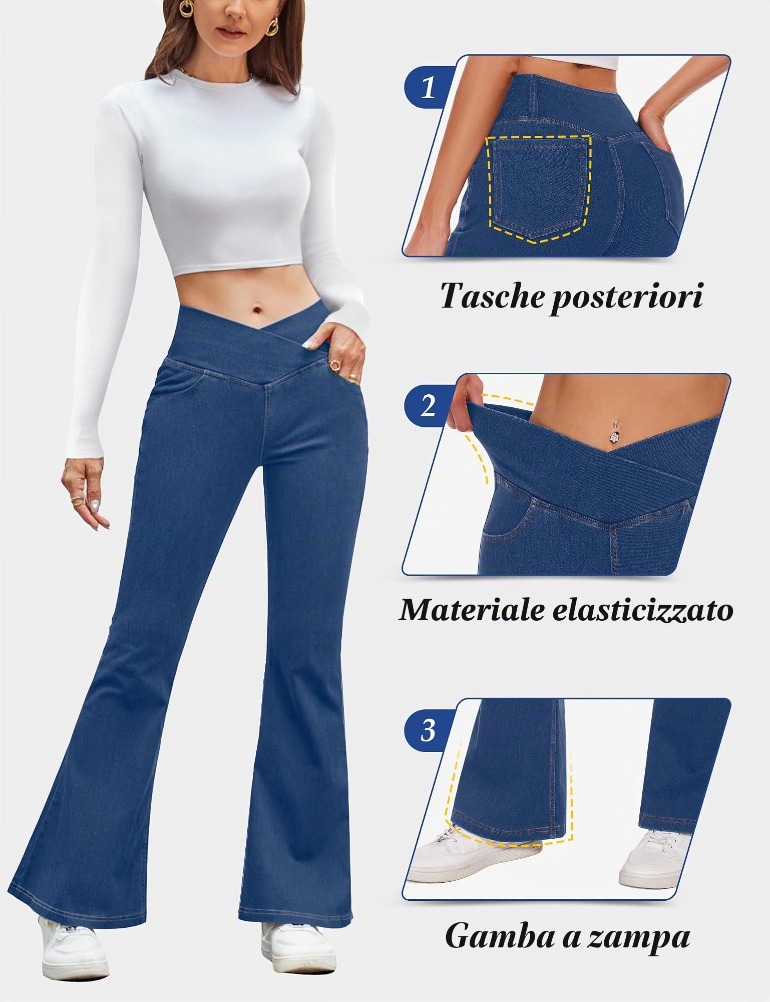 Desol Flare Jeans da donna Strechy Bell Bottom Pull On Jeans a vita alta a croce controllo pancia Bootcut pantaloni con tasche