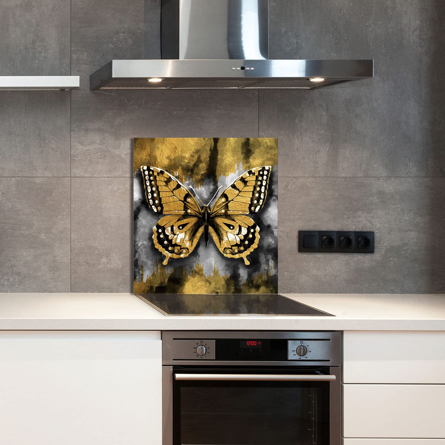 Szklany panel ochronny do kuchni Lacobel, szklana płyta ochronna na kuchenkę, 60x65 cm, szklana deska do krojenia, ochrona przed rozpryskiwaniem, uniwersalna, MOTYL