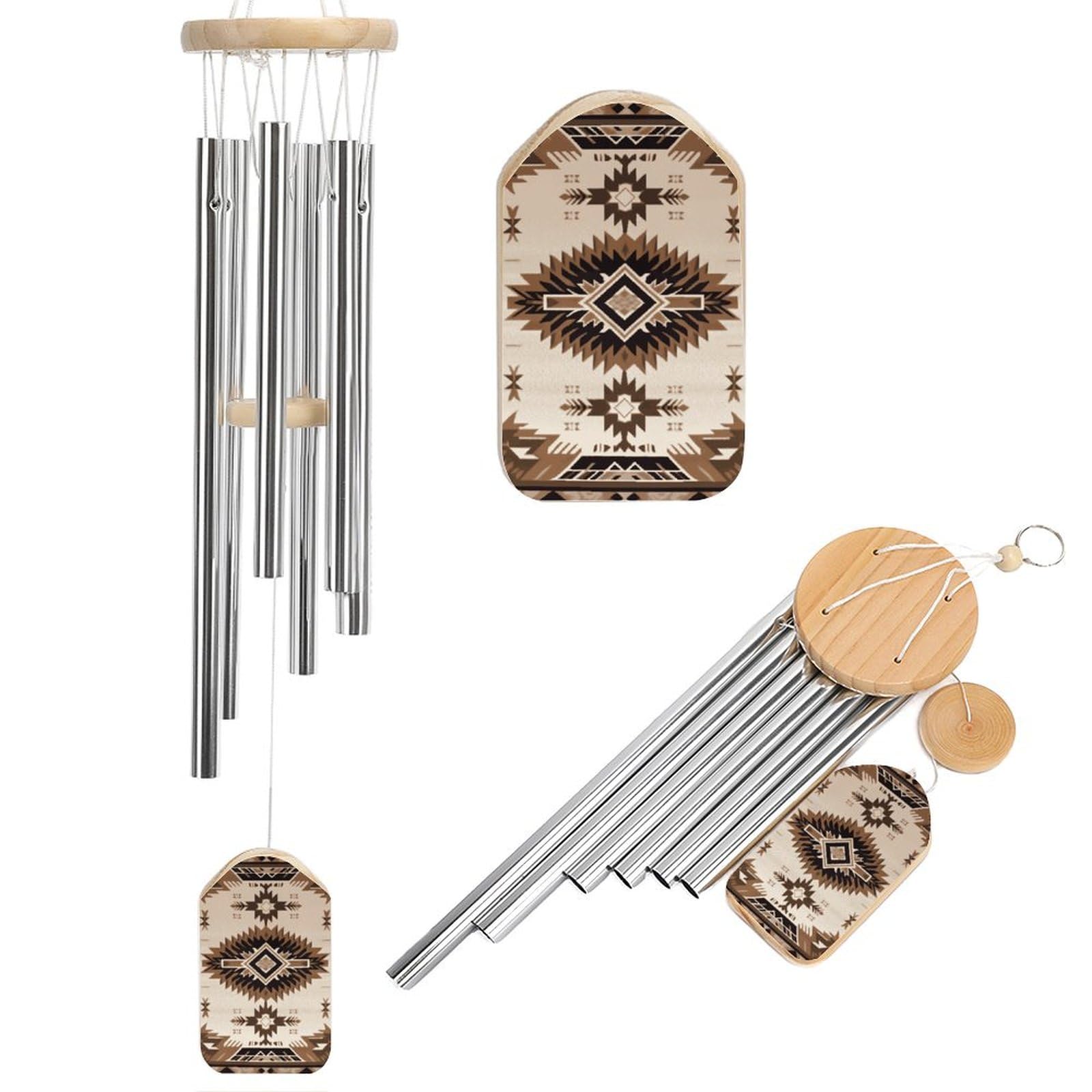 Carillon à vent amérindien extérieur avec 6 tubes aluminium et suspension bois