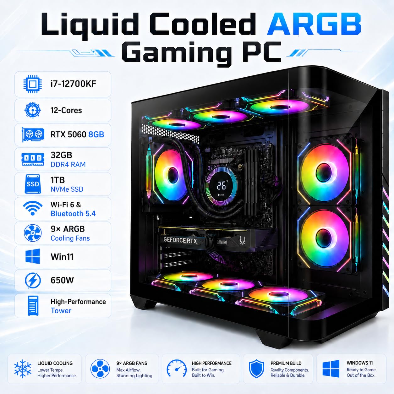 自*r様 ゲーミングPC/i7 12700KF/32GB/SSD512GB/RT Amazon.com: Gaming PC Desktop Computer Liquid Cooled i7-12700KF up