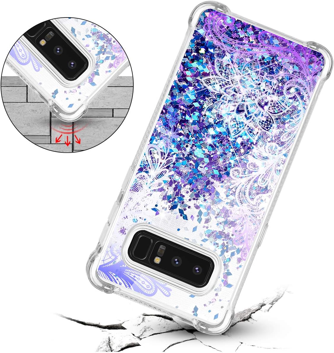 Galaxy Note 8 Case, Caka Galaxy Note 8 Floral Glitter Case Girls Luxury Fashion Bling Flowing Liquid Floating Sparkle Glitter Cute Soft TPU Case for Samsung Galaxy Note 8 (Gradient Lace)
