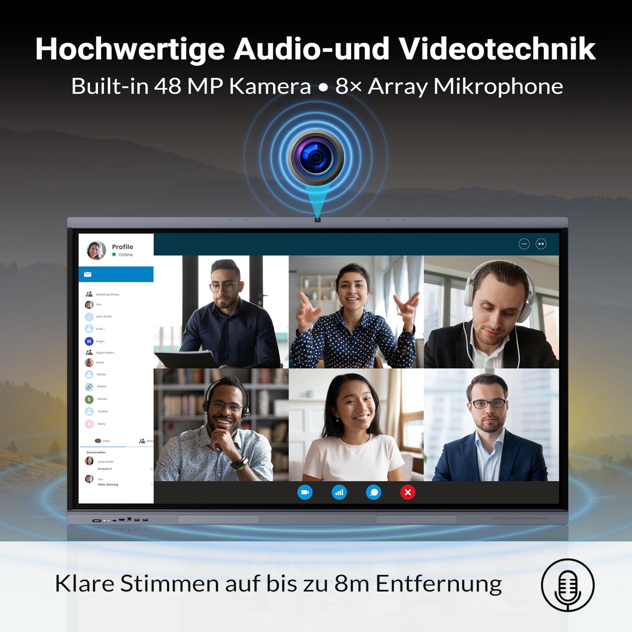 XORO MeetingPad, 65 Zoll interaktives Whiteboard, Smartboard, elektronische Tafel, 4K UHD Touchscreen, Android 13, für Klassenzimmer & Büro, WLAN & LAN, HDMI, USB-C, Kamera, Mikrofon, Lautsprecher