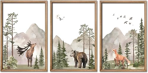 Miniatura 17 de YWJKWLGS Decoración de pared de safari para bebé, 16 x 11 pulgadas, juego de 3 lindos animales, jirafa, elefante, león, letrero de madera enmarcado