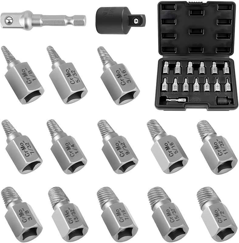 15pcs Screw Extractor Set, 3/8" Hex Drive Bolt Extractor Kit