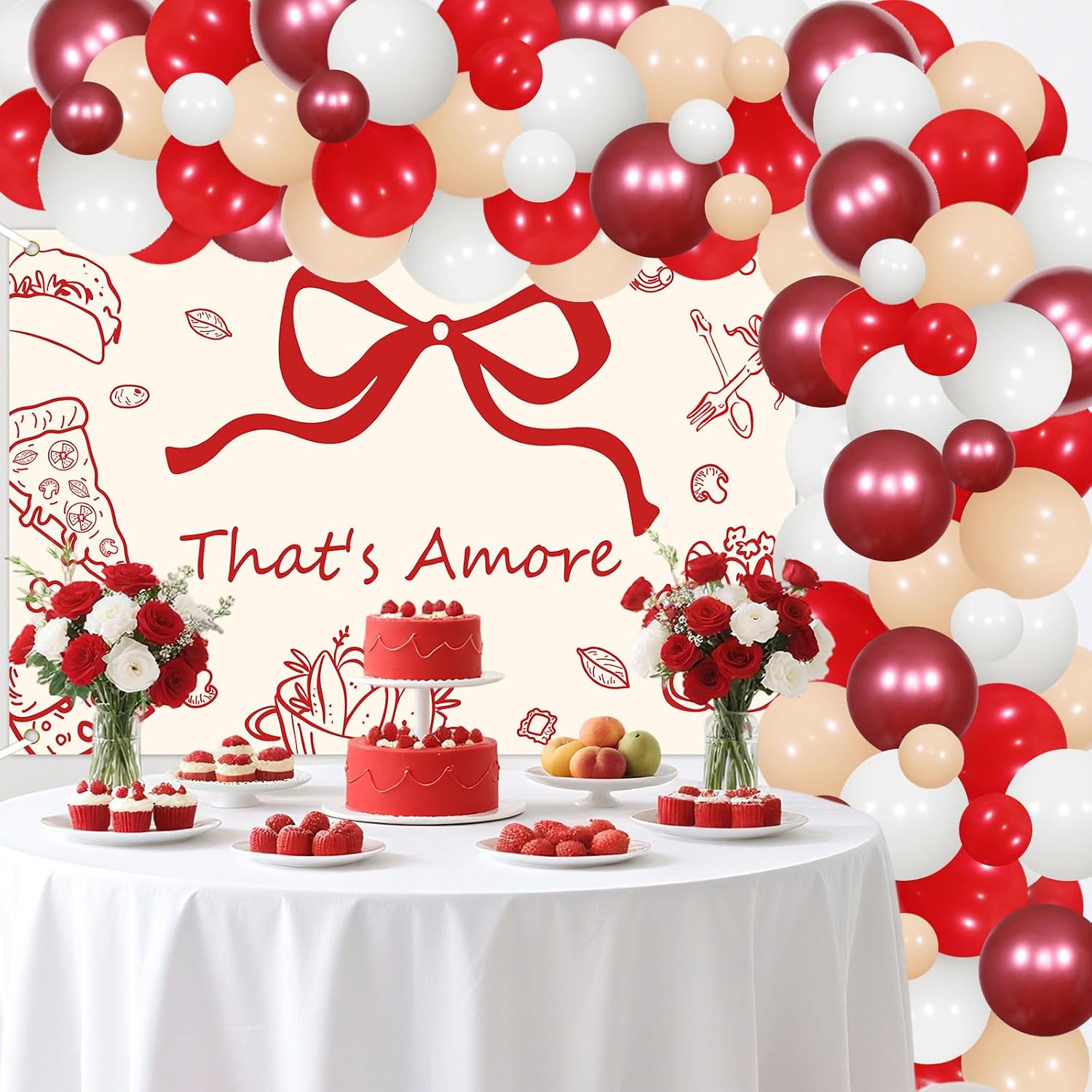 That's Amore Bridal Shower Decorations Italian Themed Party Decorations That's Amore Backdrop Red Balloon Garland Arch Kit for Women Italian Wedding Bachelorette Engagement Party Decor Supplies image 2