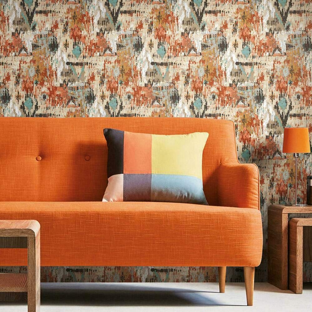 RoomMates RMK11247RL Orange Aztec Peel and Stick Wallpaper, 12.7 x 40.6 cm - Image 2