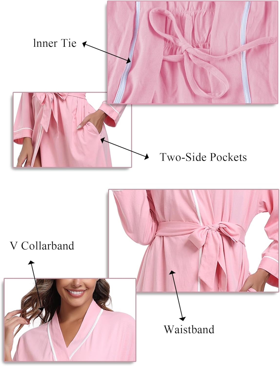 COLORFULLEAF Women's 100% Cotton Robes Lightweight Long Bathrobe Kimono Robe for Women Soft Loungewear with Pockets - Image 6