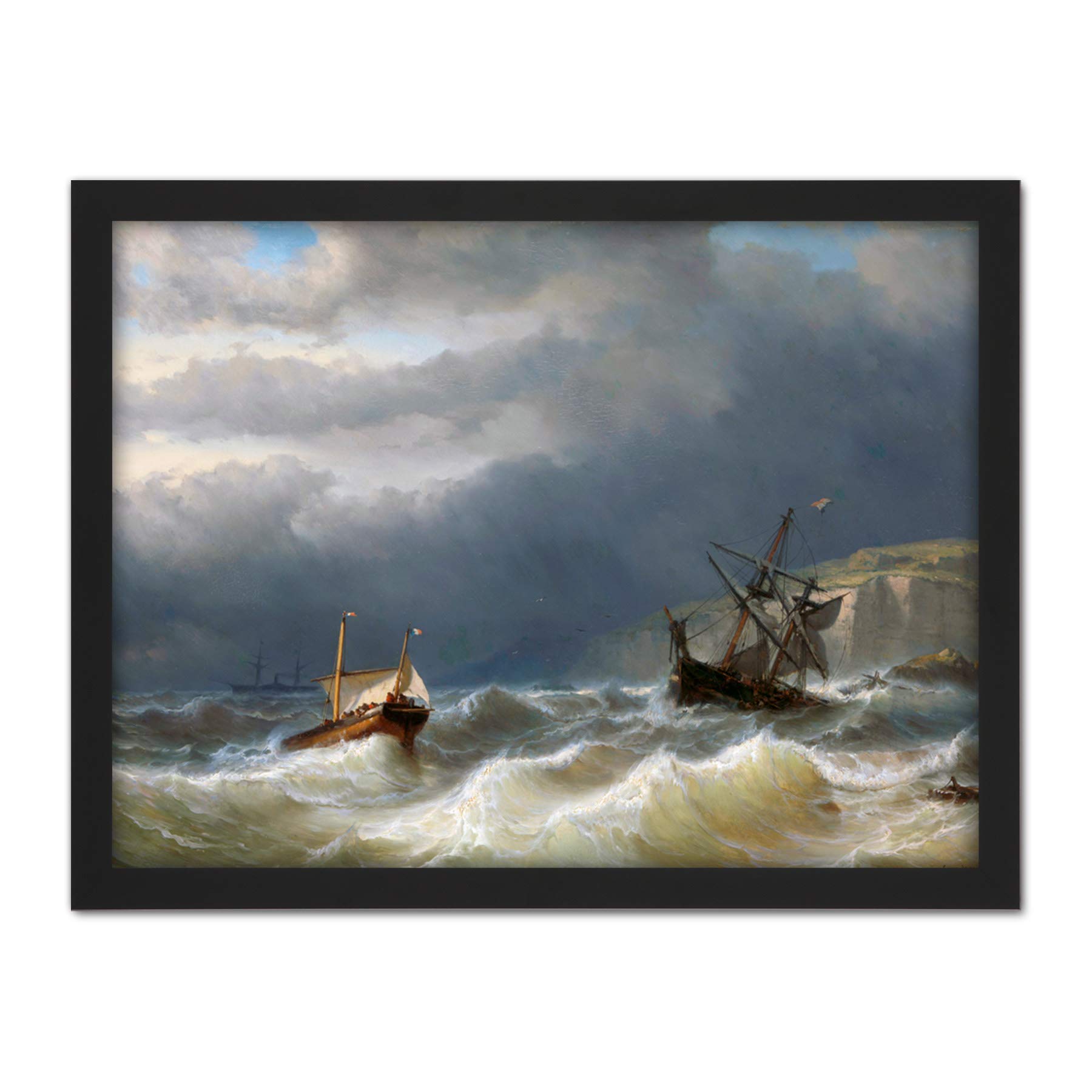 Artery8 Meijer Storm Strait Dover Ships Seascape Painting Artwork Framed Wall Art Print 18X24 Inch
